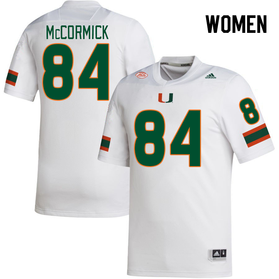 Women #84 Cam McCormick Miami Hurricanes College Football Jerseys Stitched Sale-White - Click Image to Close